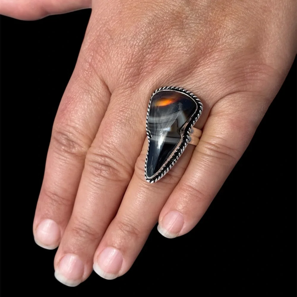 Montana Agate Thunderbolt Ring – Size 8 – 925 Sterling Silver